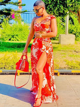 Zweiteiliges ärmelloses Crop-Top mit Blumenmuster und Maxiröcke